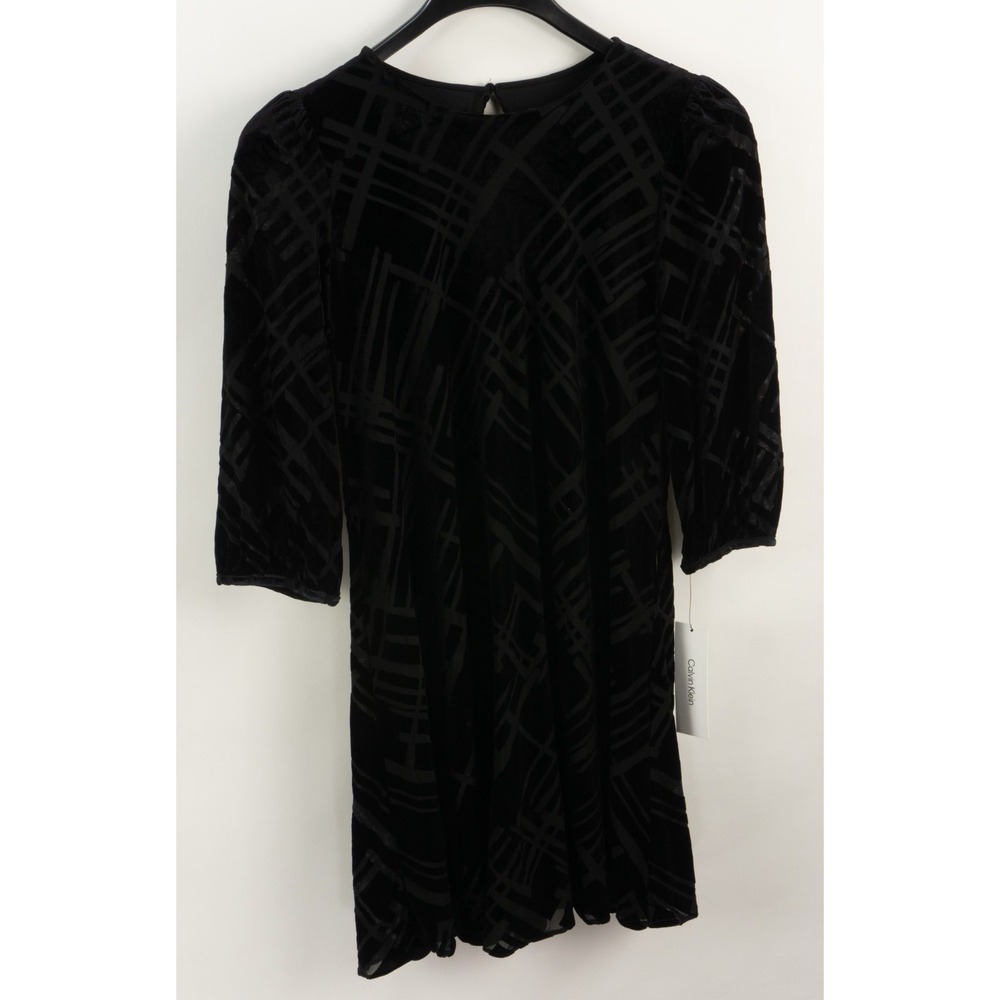 New Calvin Klein Women's Size 4 Black Velvet Burnout 3/4-Sleeve Mini Dress